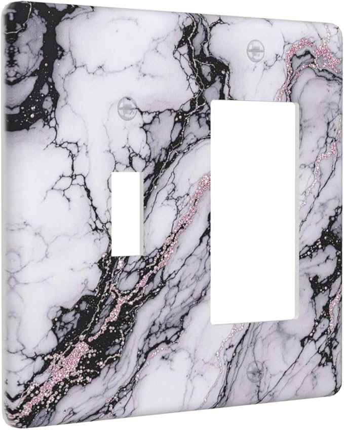 Outlet Covers White Marble Pattern Black Lines Pink Lines 1 Toggle 1 Rocker Combination Decorative Wall Plate Electrical Switch Plates Light Switch Cover Plate for living Room Office Decor