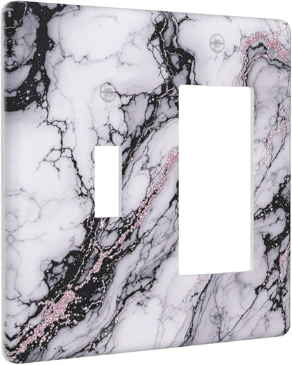 Outlet Covers White Marble Pattern Black Lines Pink Lines 1 Toggle 1 Rocker Combination Decorative Wall Plate Electrical Switch Plates Light Switch Cover Plate for living Room Office Decor