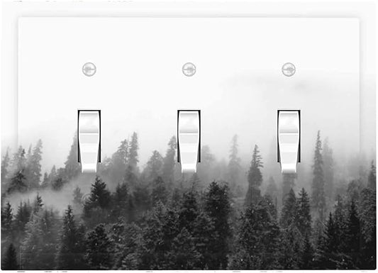 Decorative Switch Plates Fores Black White Landscape Misty Woods 3 Gang Wall Plate Triple Toggle Light Switch Cover Faceplate Electrical Wall Panels For Farmhouse Cabin Decor