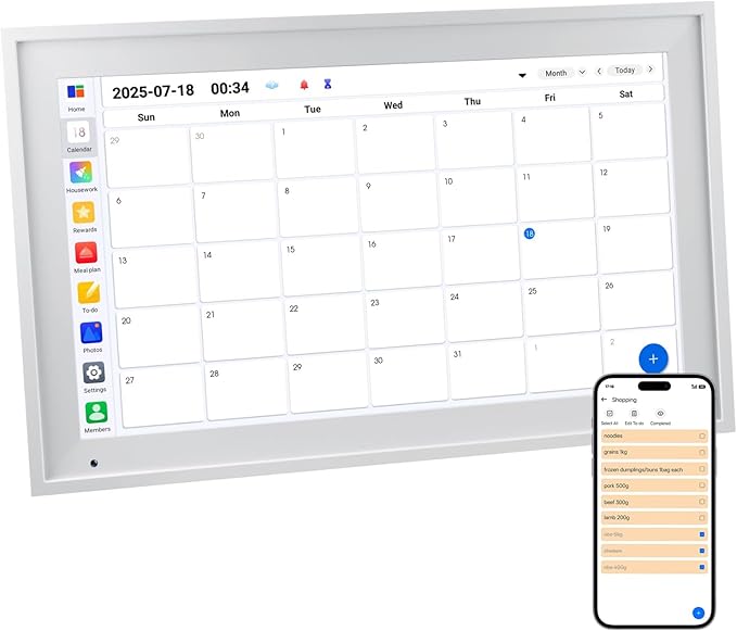 15.6 inch Wall Planner Digital Calendar & Chore Chart, Smart Tablet Touchscreen Interactive Display for Family Schedules, Great for Organizing Your Tasks