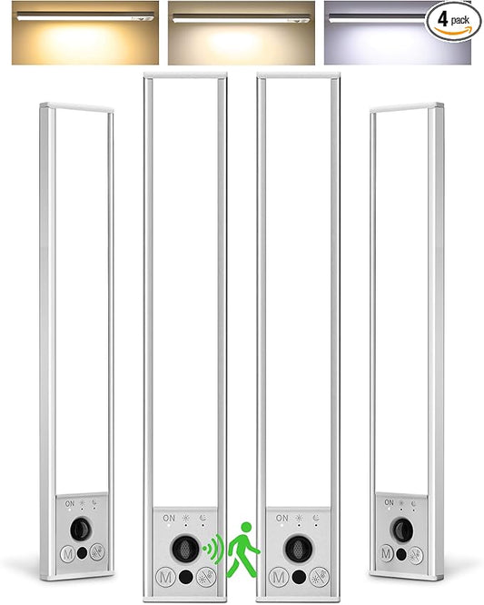 EZVALO 4-Pack Under Cabinet Lighting, 3200mAh Rechargeable Motion Sensor Light Indoor, with Dimmable & 3 Color Temps, Magnetic Closet Lights, Wireless Under Counter Lights for Kitchen, Stairs (12inch)