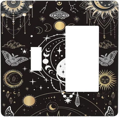 White Cat Tarot Moon Phases Moth Celestial Gothic Outlet Covers 1 Toggle 1 Rocker Combination Decorative Wall Plate Electrical Switch Plates Light Switch Cover Plate for Kids Room Bedroom Decor