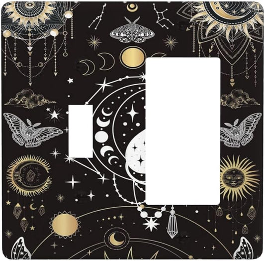 White Cat Tarot Moon Phases Moth Celestial Gothic Outlet Covers 1 Toggle 1 Rocker Combination Decorative Wall Plate Electrical Switch Plates Light Switch Cover Plate for Kids Room Bedroom Decor