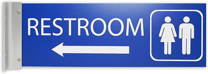 ALPHA DOG SIGNS Corridor Projecting Hallway Bathroom Sign, Left Arrow, 4"x12" Double Sided, Indoor/Outdoor, Easy Install, Durable Business Wayfinding Plaque, USA-Made (Blue)