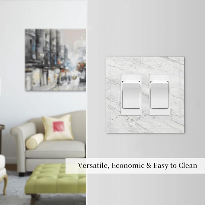 Decorative Outlet Covers Marble Granite White And Grey 2 Gang Double GFCI Rocker Electrical Wall Panels Light Switch Cover Plate for Home Bedroom Decor