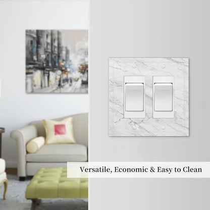 Decorative Outlet Covers Marble Granite White And Grey 2 Gang Double GFCI Rocker Electrical Wall Panels Light Switch Cover Plate for Home Bedroom Decor