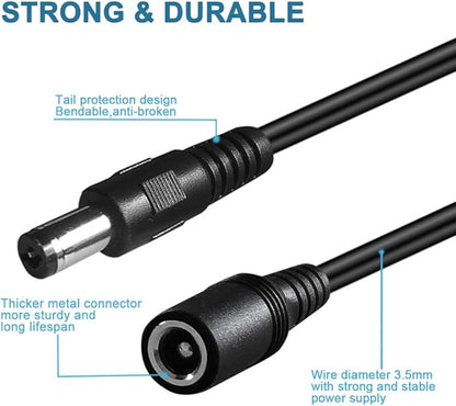 2-Pack 33ft DC Power Extension Cable 5.5mm x 2.1mm 12v DC Extension Cord for Security Camera CCTV IP Surveillance,LED Strip,Power Supply Adapter 5V 9V 24V 12 Volt Male to Female Plug Extender Wire