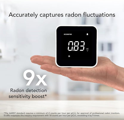 Ecosense EB100 EcoBlu, Home Radon Detector, Capture & Display Results Every 10 Minutes, Short & Long-Term Continuous Monitoring, Easy to Use