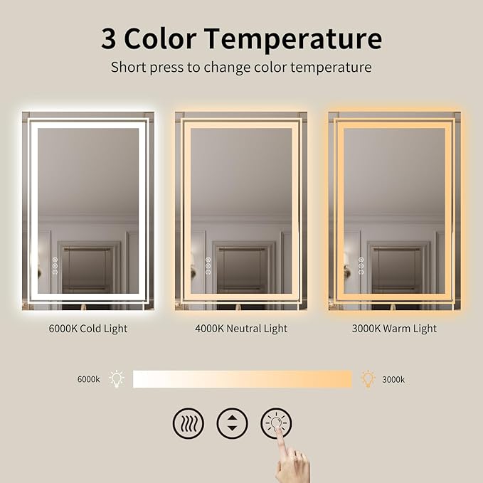 WTTY LED Bathroom Mirror with Light 40"x32",Modern LED Mirror for Bathroom,Stepless Dimmable Lighted Bathroom Mirror with Anti-Fog,Memory Function,Shatter-Proof