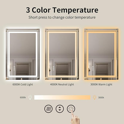 WTTY 60"x36" LED Bathroom Mirror with Lights, Backlit and Front Lighted Bathroom Vanity Mirrors Wall Mounted, Double LED Vanity Wall Mirror for Bathroom with Anti-Fog, Dimmable, Memory, Shatter-Proof