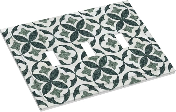 Green Luxury Modern Cubic Marble 3 Gang Triple Toggle Decorative Light Switch Covers Electrical Faceplate Switch Plates For Bathroom Kitchen Home