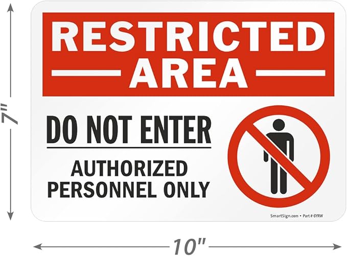 SmartSign 7 x 10 inch “Restricted Area - Do Not Enter, Authorized Personnel Only” Sticker Label with Symbol, 3 mil Laminated Adhesive Polyester, Red, White and Black, Made in USA
