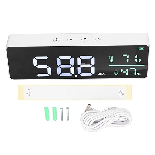 3 in 1 Decibel Meter, Sound Level Reader, Humidity and Temperature Monitor 30-130dBA - LED Display, Sensor, Ideal for Indoor and Outdoor Use