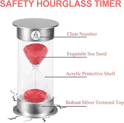 SuLiao Hourglass Sand Timer 30Sec 1 3 5 10 30 Minutes Set, Plastic Large Unbreakable Sand Watch Clock, Colorful Hour Glass Sandglass for Kids, Classroom, Games, Kitchen（Pack of 6）