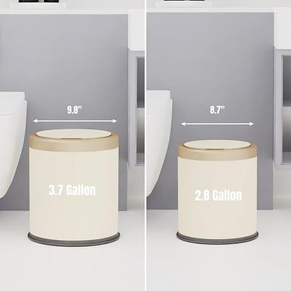 URALFA 2Pack Bathroom Trash Can with Lid, Small Garbage Can Dog Proof, Plastic Waste Basket with Pop-up Lid for Toilet, Office, Bedroom, Living Room, 2.8 Gallon + 3.7 Gallon (Cream White)