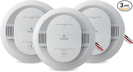 Kidde Hardwired Smoke & Carbon Monoxide Detector for Home, Voice Alerts, 2 AA Battery Backup, 3-Pack