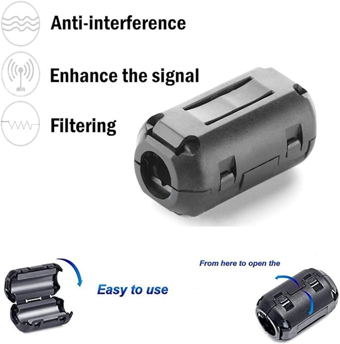 60 Pieces Clip-on Ferrite Ring Core RFI EMI Noise Suppressor Cable Clip for 3mm/ 5mm/ 7mm/ 9mm/ 13mm Diameter/Video Cable Power Cord (Black)