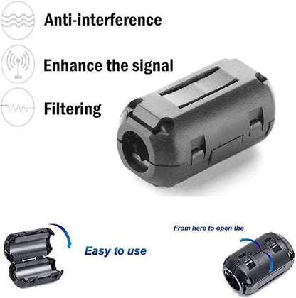 60 Pieces Clip-on Ferrite Ring Core RFI EMI Noise Suppressor Cable Clip for 3mm/ 5mm/ 7mm/ 9mm/ 13mm Diameter/Video Cable Power Cord (Black)