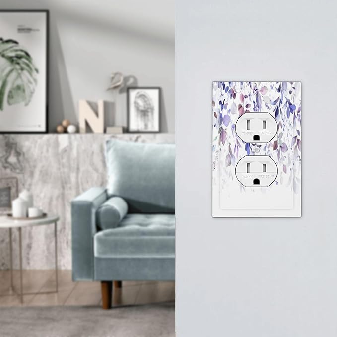 Purple Eucalyptus Watercolor Floral Rustic Leaf Outlet Covers 1 Gang Duplex Light Switch Cover Decorative Switch Plates Electrical Receptacle Faceplate Wall Plate for Farmhouse Home Decor