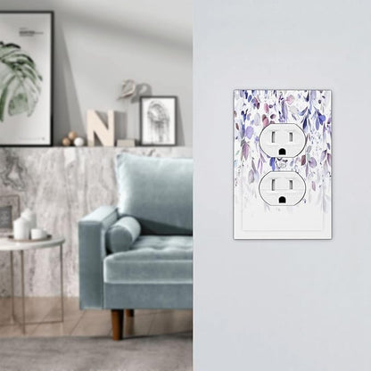 Purple Eucalyptus Watercolor Floral Rustic Leaf Outlet Covers 1 Gang Duplex Light Switch Cover Decorative Switch Plates Electrical Receptacle Faceplate Wall Plate for Farmhouse Home Decor