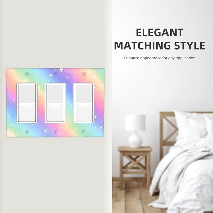 Decorative Outlet Covers Pink Blue Purple Iridescent Rainbow 3 Gang Light Switch Cover Plate Triple Rocker Wall Plates for Electrical Outlets Switch Plate Covers for Bedroom Home Decor
