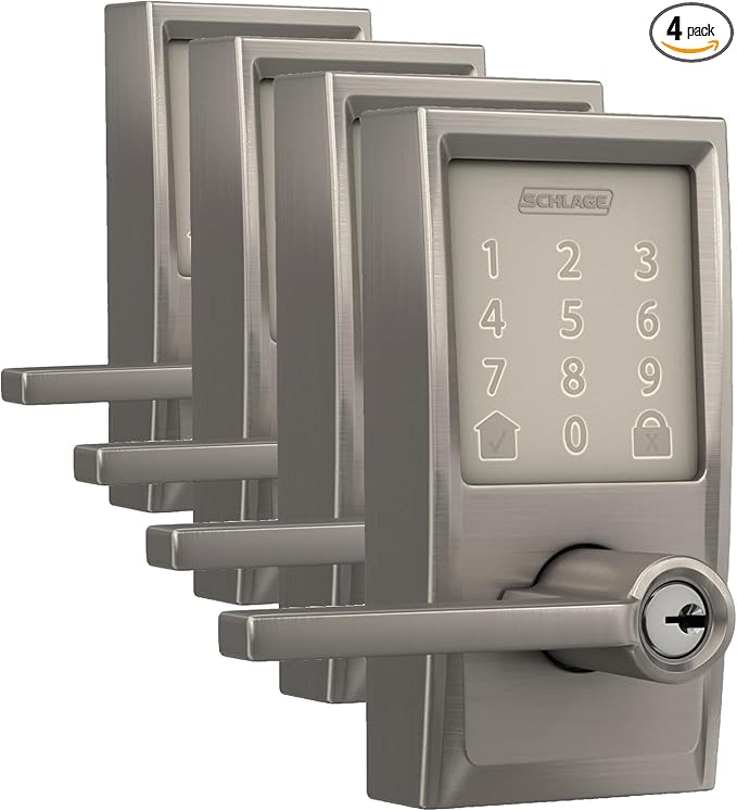 Schlage FE789WBCEN619LAT Encode Century WiFi Latitude Lever Smart Keyless Entry Touchscreen Door Lock, Satin Nickel (Pack of 4)