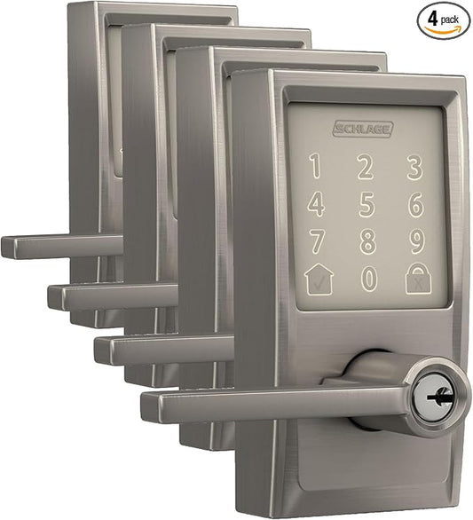 Schlage FE789WBCEN619LAT Encode Century WiFi Latitude Lever Smart Keyless Entry Touchscreen Door Lock, Satin Nickel (Pack of 4)