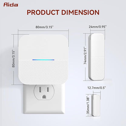 AIDA Door Alarms When Opened Wireless Ring Chime Sensor Alarm for Business/Home/Kids - 600ft Range, 58 Ringtones, 5 Volume Levels, Open Alert, Easy Install (1 Receiver + 1 Sensor)