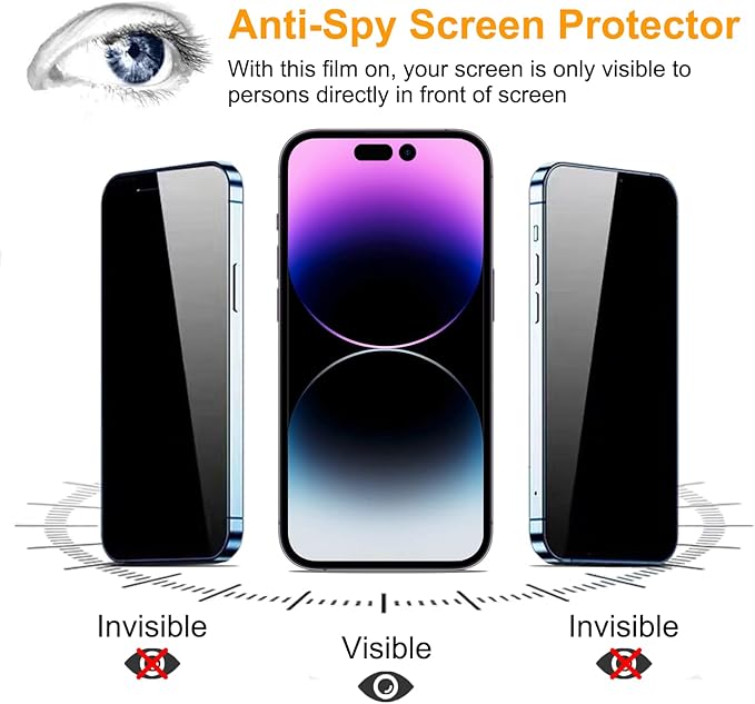 PEHAEL 2+2Pack for iPhone 14 Pro Max Privacy Screen Protector with Camera Lens Protector Full Coverage Anti-Spy Tempered Glass Film 9H Hardness Easy Installation Bubble Free [6.7 inch]