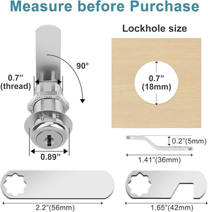 Cam Lock Cabinet Lock Keyed Alike, 1-3/8'' (Length) Cylinder Secure File Drawer Mailbox RV Storage Replacement Set, Chrome-Finish Zinc Alloy (1-3/8 Inch 6Pcs)