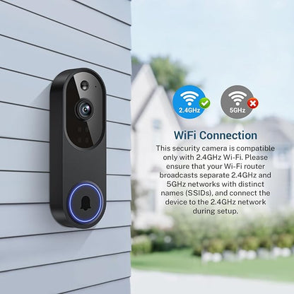 1080p Wireless Video Doorbell Camera, Battery Powered, AI Human and Motion Detection, 2 Way Talk, Night Vision, Cloud Storage (Sold Separately), 2.4G WiFi Only, Indoor/Outdoor Surveillance