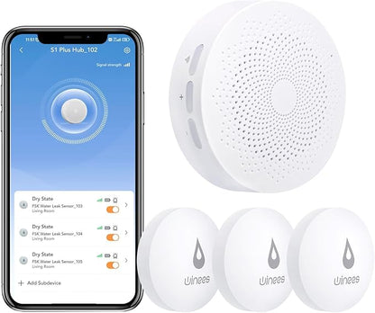 Winees WiFi Water Detector, 3 Pack Water Sensors with Leak Alert Email&SMS Notification, 100dB Adjustable Alarm, 100M Transmission for Basement, Bathroom, Laundry, IFTTT