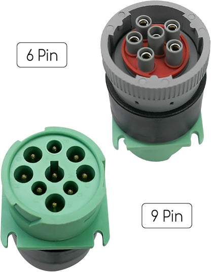 Diagnostic Plug 9pin J1939 Type 2 to 6pin J1708 Motorcycle Wiring Female Adapter, Green