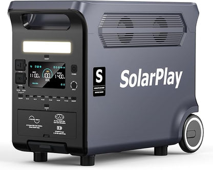 SolarPlay Q3600 Portable Power Station, 3600W AC Output(Surge 5500W) 3840Wh LiFePO4 Battery Solar Powered Generator, Essential Home Backup for Home Use, Power Outages, RV, Camping, Outdoor Adventures