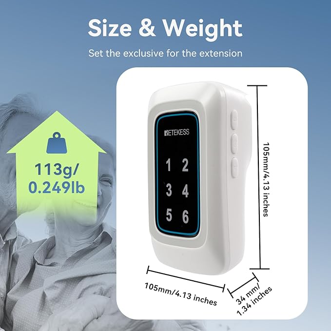 Retekess TH109N Call Button for Elderly at Home,Caregiver Pager, 850ft,Low Battery Reminder,LED Number Display, 1 Plug-in Receiver 6 Panic Buttons for Elderly at Hospital, Nursing Station