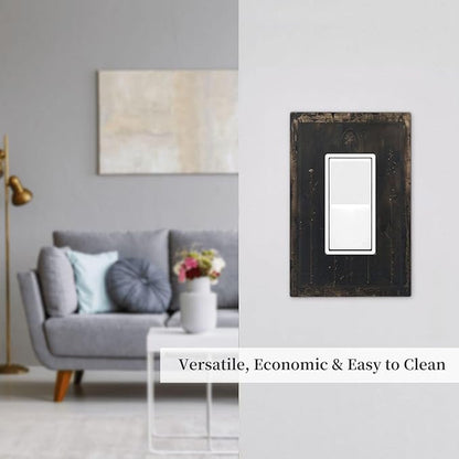 Decorative Outlet Covers Black And White Dandelion Art Vintage Wood Grain 1 Gang Single Rocker Light Switch Cover Plate GFCI Wall Plates Electrical Switch Plate Cover for Farmhouse Cabin Decor