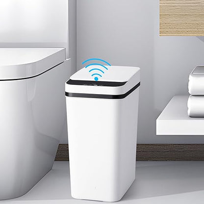 Bathroom Trash Cans with Lid Touchless Automatic Motion Sensor 4 Gallon Small Garbage Can, Smart Electric Plastic Narrow Garbage Bin for Living Room Bedroom Office Kitchen (White)