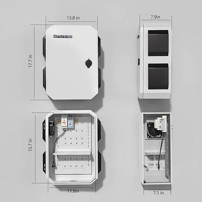 Outdoor Electrical Box with Thermostat and Fan, Cold-Rolled Steel Plate, Aluminum Alloy Back Beam, One-Piece Ventilation Design, IP65 Waterproof, Wall/Pole Mounted. (17.7" x 13.8" x 7.9")