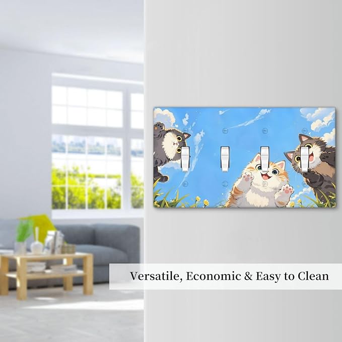 Light Switch Covers Orange Gray Cute Cat Sky Cloud Cat S Paw Quad Toggle Electrical Faceplate 4 Gang Wall Plate Decorative Switch Plates For Kids Room Nursery Decor