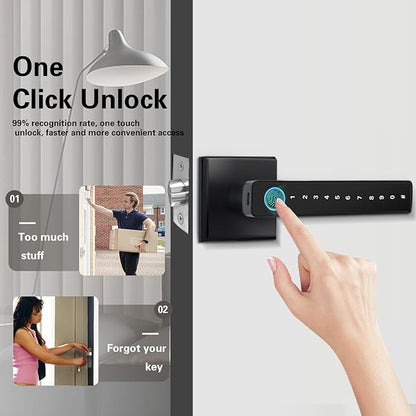 MINIA Keyless Entry Door Lock with Handle,Digital Door Knob,Smart Door Locks,Fingerprint Door Lock for Bedroom,Office and Hotel,Black Door Knobs