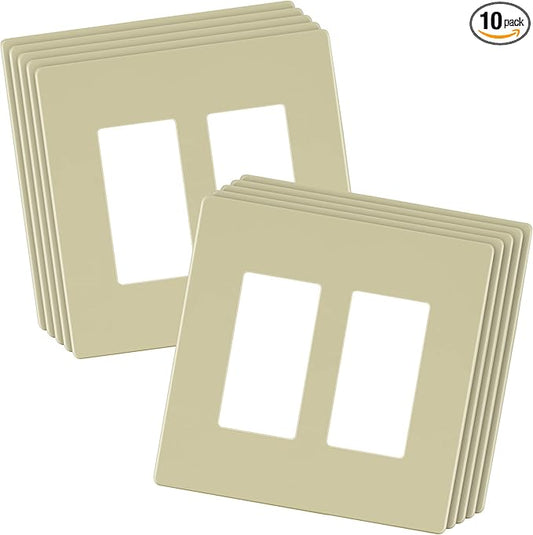 LIDER Matte Finish Double Decorator Switch Cover, Screwless Wall Plate, Mid-Size 2-Gang 4.88" x 4.92", Unbreakable Polycarbonate Thermoplastic, UL Listed, LSWP-32M-I10P, Ivory, 10 pack