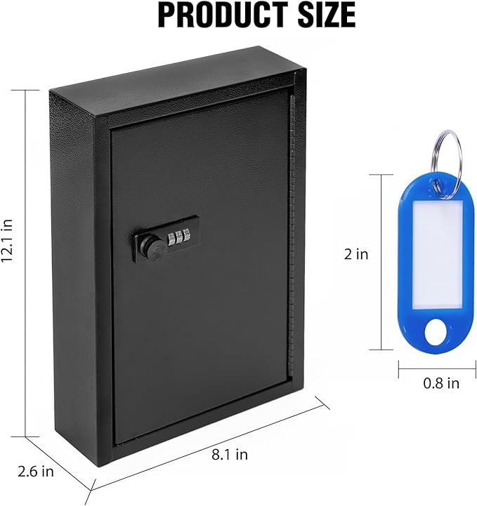 Sumerfnt Key Box Wall Mount with Code, Key Cabinet Lock Box for 40 Keys, Metal Key Storage Box with Key Tags and Number Stickers, 12.1"x 8.1" x 2.6"