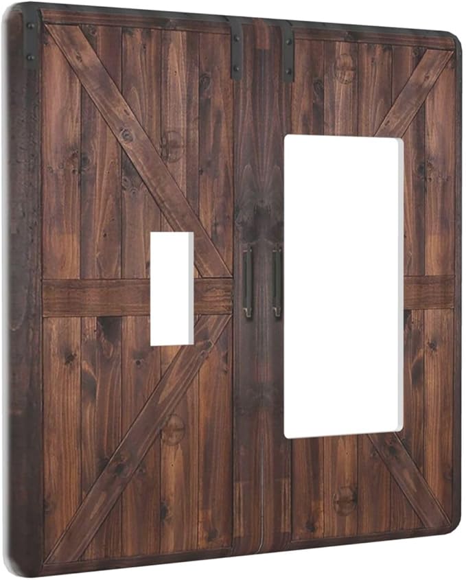 Decorative Outlet Covers Vintage Brown Farmhouse Barn Door 2 Gang Light Switch Cover Plate Single Toggle 1 Rocker Wall Plates for Electrical Outlets Switch Plate Covers for Bedroom Home Decor