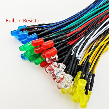 50pcs 110VAC 5mm LED Lights, Prewired 7.9 Inch V LED, Red/Yellow/Green/Blue/White