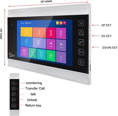 WiFi Video Intercom System with 1080P 160°Wide HD Camera 7 lnch Wired Screen Monitor with Night Vision Motion Detect for Vally Apartment,Tuya (one doorbell,Four Monitor)