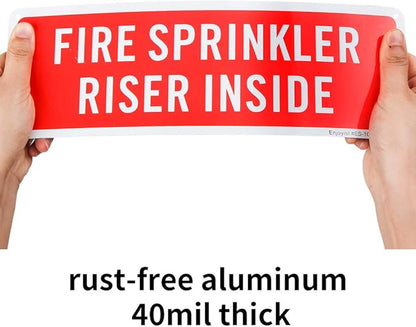 2 Pack Fire Sprinkler Riser Inside Sign, 12"x 4" .04" Aluminum Reflective Sign Rust Free Aluminum-UV Protected and Weatherproof