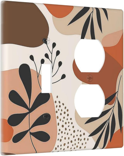 Wallplates Boho Botanical Orange Green Beige Minimalist 1 Toggle 1 Duplex Switch Plate Electrical GFCI Faceplate Decorative Light Switch Covers for Bedroom living Room Decor