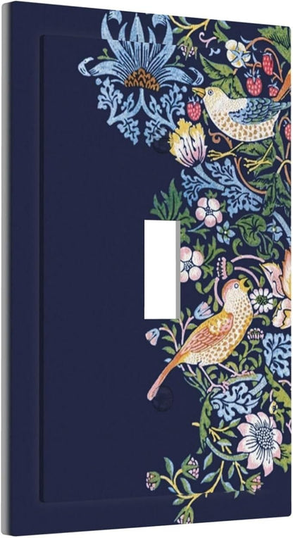 Decorative Light Switch Cover Plate Vintage Blue Morris Strawberry Thief Bird Flower 1 Gang Wall Plate Oversized Single Toggle Wall Cover Plate Jumbo Switchplate Faceplate
