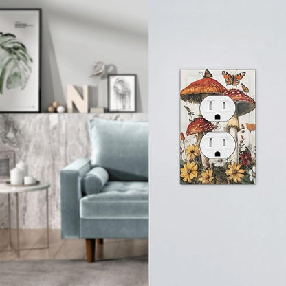 Outlet Covers Mushroom Forest Butterfly Wild Flower 1 Gang Duplex Light Switch Cover Decorative Switch Plates Electrical Receptacle Faceplate Wall Plate For Bed Room Living Room Decor