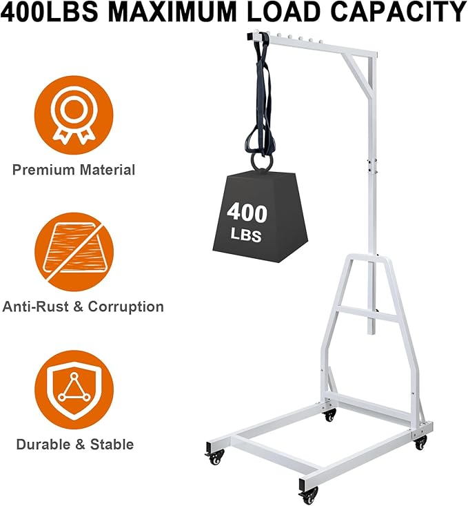 Trapeze Bar for Bed Mobility, Heavy Duty Pull Up Assist Bar with Floor Stand, 5Ft-7Ft Height Adjustable Trapeze Bar, Medical Patient Mover for Care Facilities, White